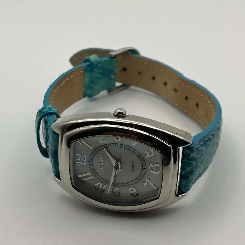 Gossip Ladies' Rectangle Dial Teal Leather Band Watch New Battery - Picture 3 of 7
